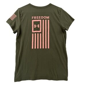Under Armour Shirt Womens Medium Green Crew Neck Freedom Flag Graphic Tee Top